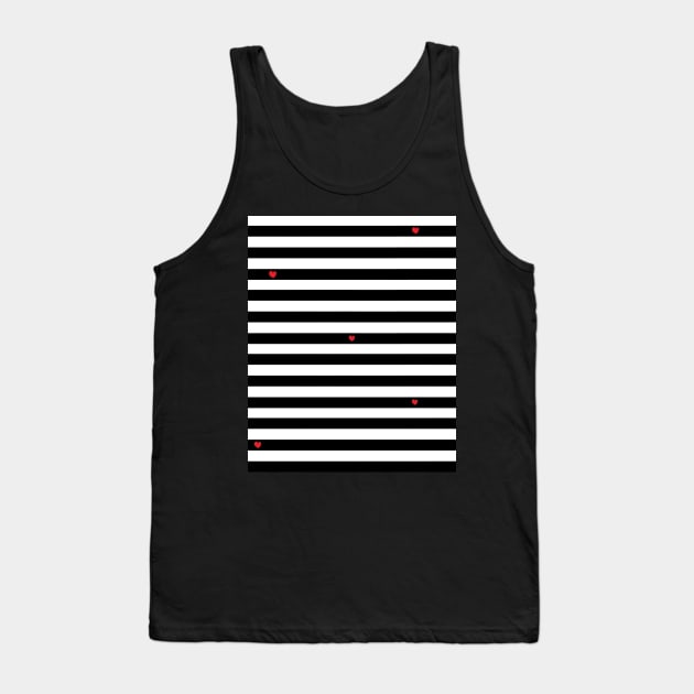 Striped black and white pattern - with a few red hearts Tank Top by marina63